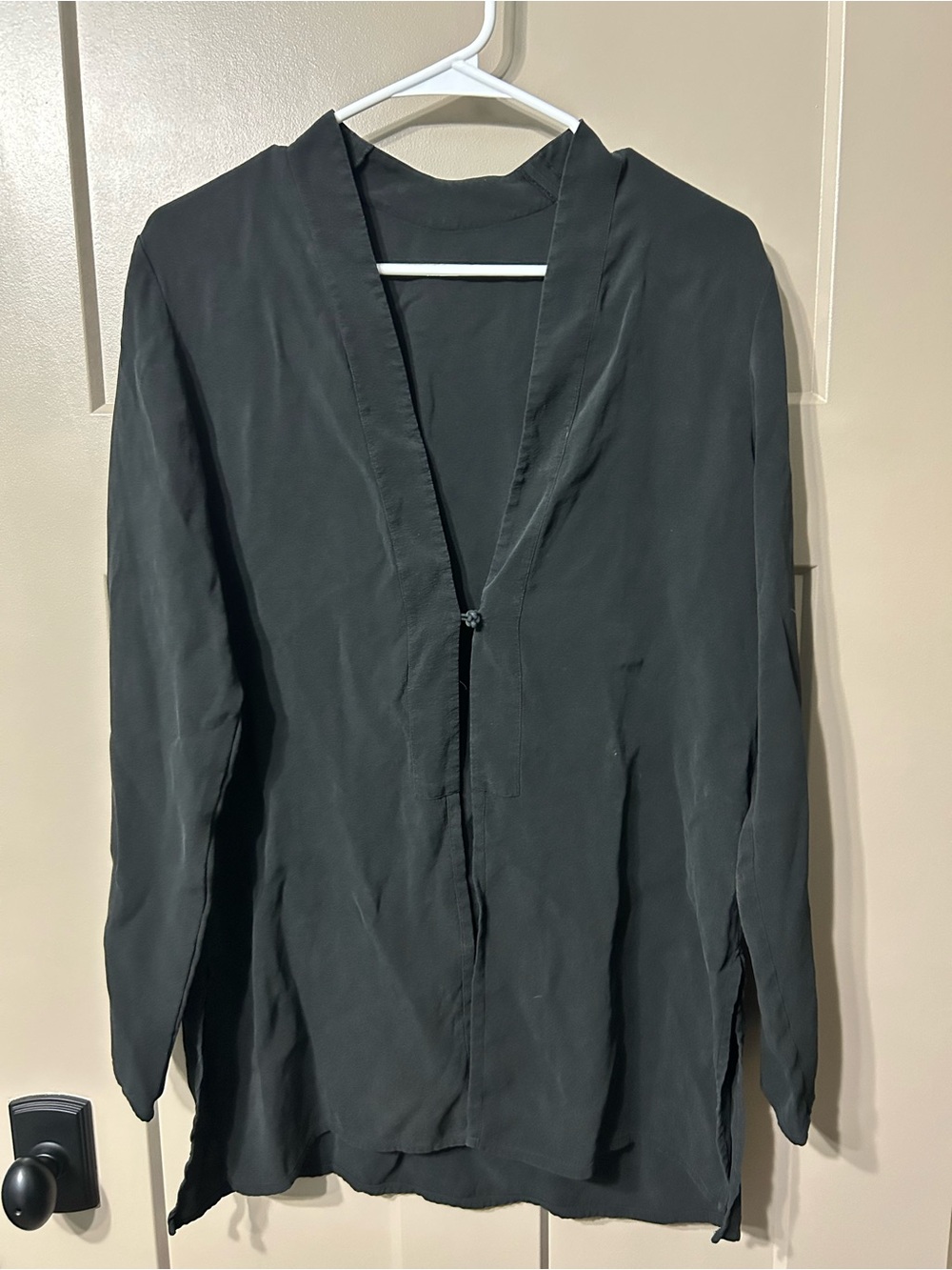 Eileen Fisher 💯 silk Black Lightweight Open-Front Blouse cardigan
